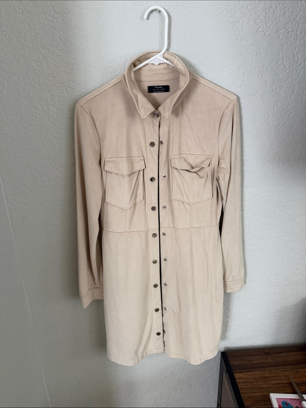 Bershka Women's Light Beige Teddy Jacket with Snap Front - Picture 1 of 4